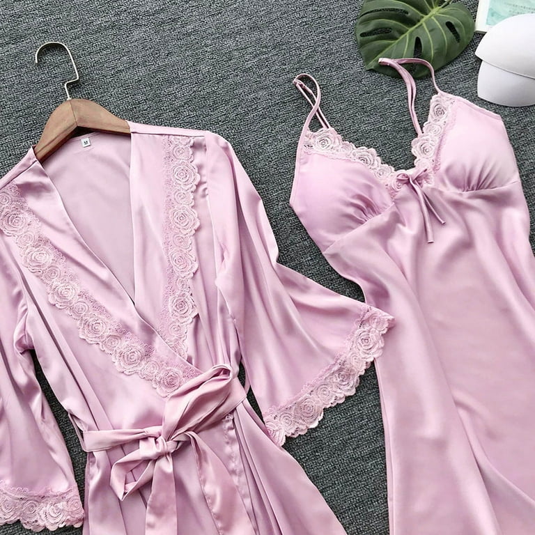 Mrat Sleepwear Sets for Women Comfortable Solid Color Long Sleeve  Nightgowns for Women Nightgown with Built in Bra Cosplay Lingerie Lace  Suspenders