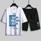 thumbnail image 3 of Ropa para hombre Camiseta negra Trajes deportivos con alfabeto para hombre Pantalones deportivos Conjuntos de pantalones Top estampado Chándal de manga corta básico, 3 of 5