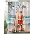 thumbnail image 2 of Surfboard Santa Christmas Shower Curtain Set, Waterproof Shower Curtains for Bathroom, Coastal Nautical Beach Shell Washable Fabric Cloth Bath Curtain for Bathtub Decoration with Hooks 72x78 Inches, 2 of 6