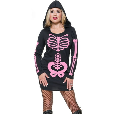 Adult Womens Pink Skeleton Hearts Print Sweatshirt Hoodie Dress