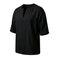 thumbnail image 4 of Mens Beach Shirts Linen 3/4 Sleeve Notch V-Neck Lightweight Breathable Summer Hawaiian Tops Fathers Gift, 4 of 6