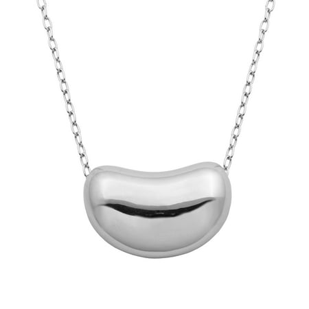 Modern Pendant - Sterling Silver Modern Bean Pendant Necklace, 18