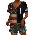 thumbnail image 3 of Tops Cortos para las Mujeres Día de la Independencia Patriótica Impreso Cuello en V, Manga Corta Top Casual para Diario, Fiesta Y Todas las Estaciones, 3 of 5