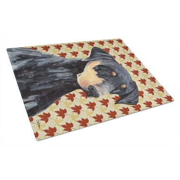Carolines Treasures SC9217LCB Doberman Fall Leaves Portrait Glass Cutting Board Large 12H x 16W multicolor