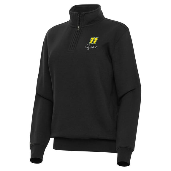 Women's-Antigua  Black Denny Hamlin Victory Quarter-Zip Sweatshirt