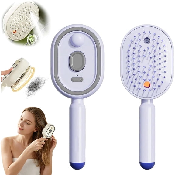 2026 New Electric Steam Hair Brush, Rechargeable Steam Hair Straightener with Water Spray, Detangling Brush to Reduce Frizz, Nourish Hair (Purple)