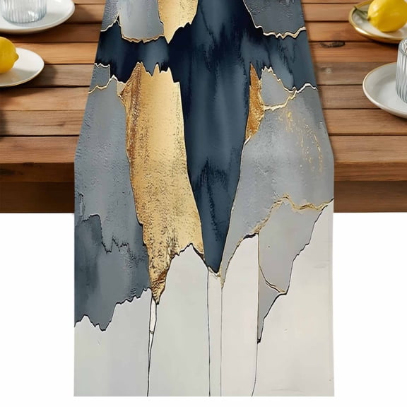 Table Runner Gold Blue Decorative Table Runner for Kitchen Modern Color Block Texture Dinning Runner for Party Wedding Holiday Indoor Outdoor 13x90inch