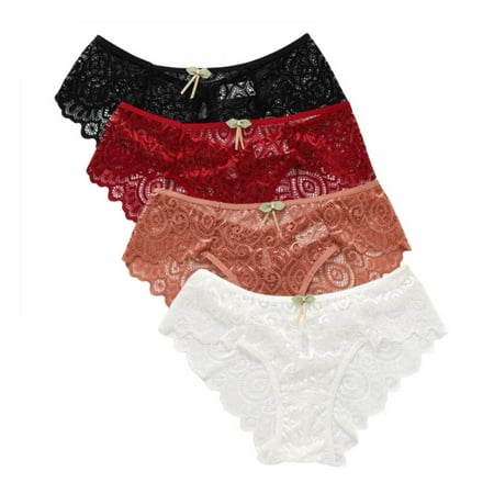 

WBQ Women s Lace Panties Mid Rise Briefs Plus Size Comfy Ladies Underwear 4 Pack