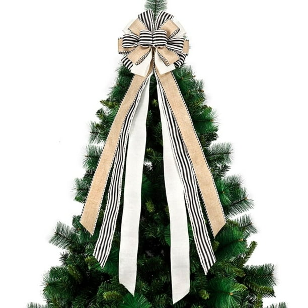 F1CC-Árbol de Navidad a cuadros, a rayas para lazo grande árbol de Navidad, casa de granja hecha a mano, decoraciones de fiesta de vacaciones en interiores