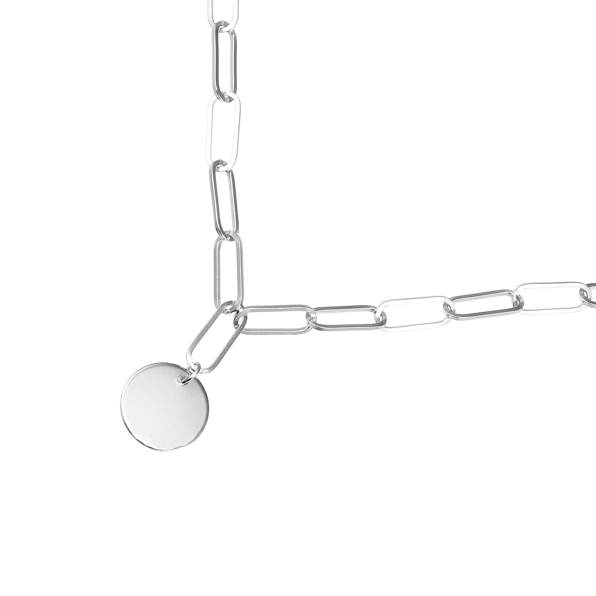 Unique Bargains Layered Disc Pendant Paperclip Link Chain Necklaces for Women Silver Tone