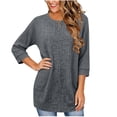 thumbnail image 4 of Horkkom 3/4 Sleeve Sweaters for Women Solid Color Crewneck Pullover Sweaters Casual Loose Sweaters with Pockets L, 4 of 6