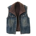 thumbnail image 3 of Women's Denim Button Front Vest, Fleece Lined Sleeveless Jacket, Warm Winter Outerwear, Casual Layering Piece, Soft Plush Inner Wear, Cold Weather Protection Blue L, 3 of 9