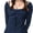 Navy Blue, variant on Women's Y2K Off-Shoulder Square Neck Long Sleeve Top with Front Tie, Trendy Slim Fit Spring/Fall Blouse