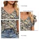 thumbnail image 5 of Camiseta informal de verano con escote en V, manga corta, corte holgado y volantes dobles para mujer, talla XL, con volantes florales, 5 of 6