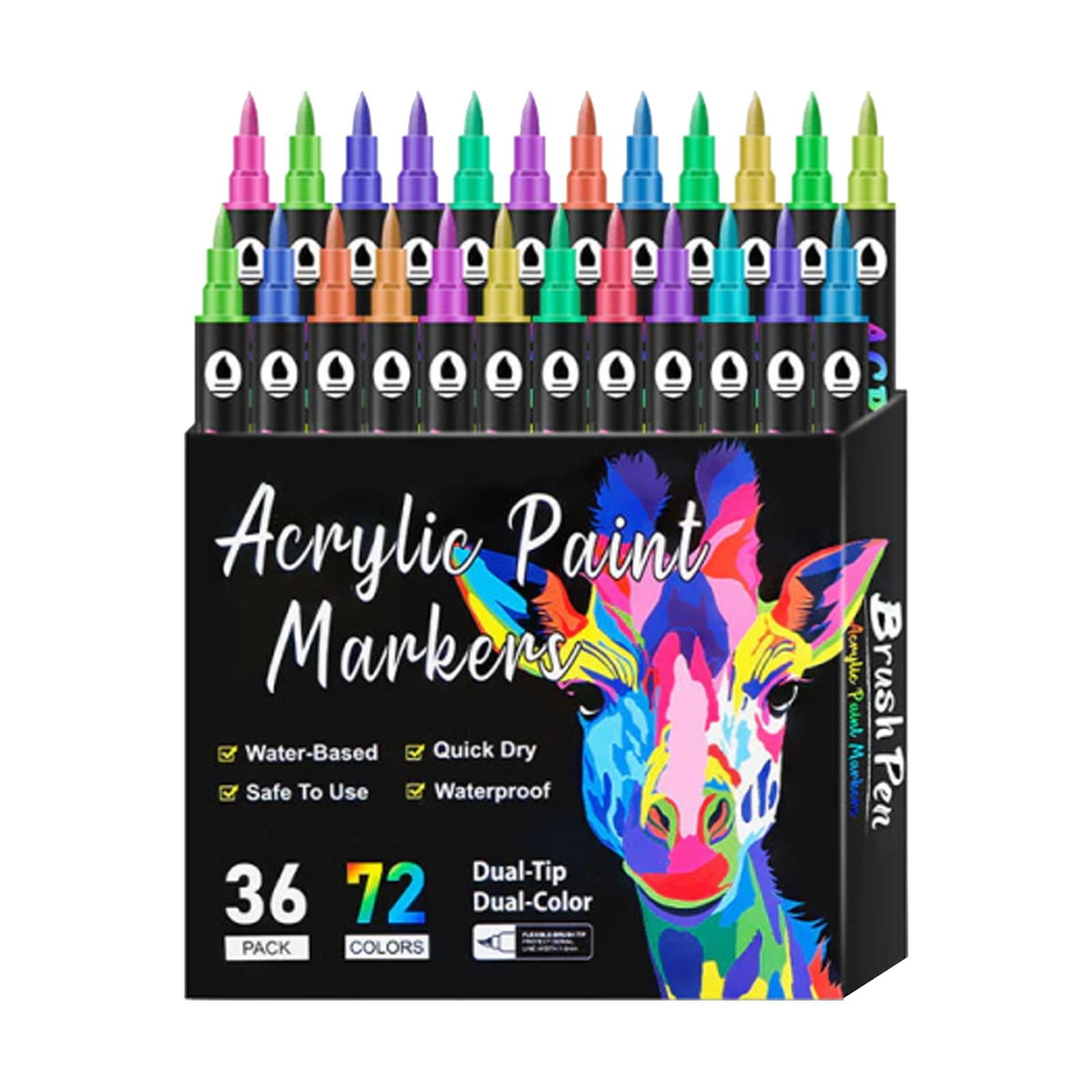 Feng Shui Import Acrylic Paint Marker Set with Brush and Fine Tip for Rock Painting，36 Colors Including Metallic for Ceramic Wood Canvas Glass，Dual Tip Fiber Markers for DIY Crafts and Card Making