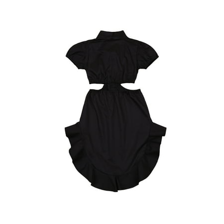 

Yejaeka Girl’s Solid Color Shirt Dress Short Sleeve Shirt Top Hem Skirt
