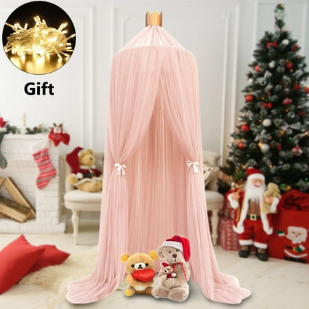 Girls Princess Canopy Bed Netting Girls Princess Bed Canopy Round Dome Children Play Tent Mesh Gauze Mosquito Net Hanging House Decoration Reading Nook for Kids Bedroom ()