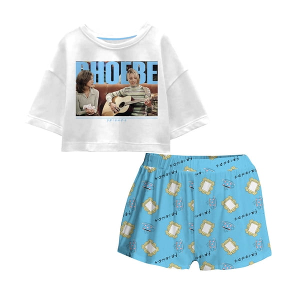 Pijama Friends para Mujer, Cuello Redondo Manga Corta con Short Multicolor Talla XCH 2 Piezas