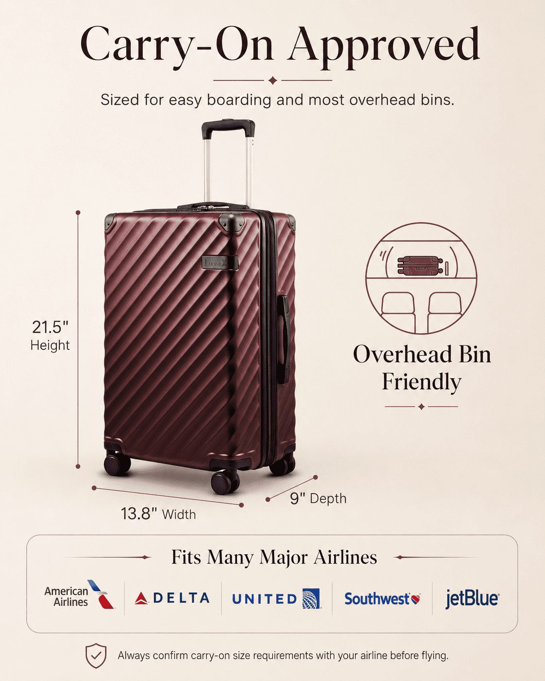 20" Carry-on Polycarbonate Expandable Hardshell Luggage,Cherry