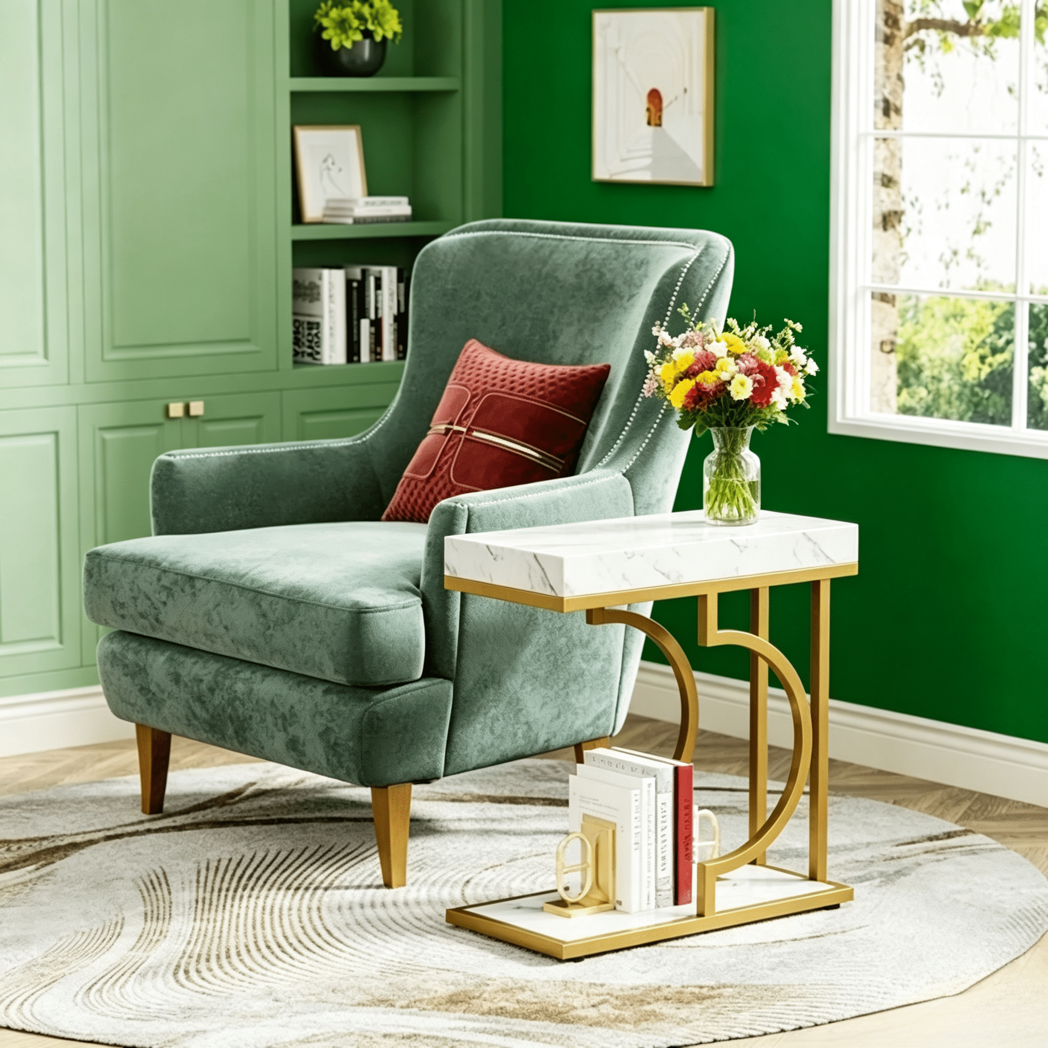 Farmhouse C Table, Semicircular Frame, Sturdy Metal & Particle Board for Living Room/Bedroom/Small Spaces