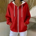 thumbnail image 6 of Zedker Women's Ribbed Hooded Jackets Casual Long Sleeve Drawstring Zipper Kniited Tops with Pockets Solid Color Fall Winter Shackets,Red,XL, 6 of 9