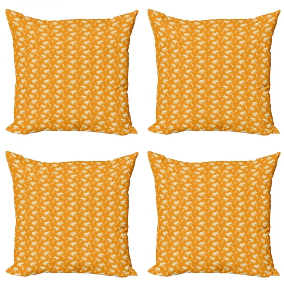 Ambesonne Orange Throw Pillow Cover 4 Pack, Exotic Summer Vibe Palms, 16", Marigold Pastel Green