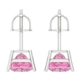 thumbnail image 4 of 4 Ct Princess Cut Studs Pink Crystal 18K White Solid Gold Everyday Dainty Earrings Screw Back, 4 of 7