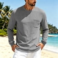 thumbnail image 2 of Bxsruta Mens Long Sleeve Crewneck Shirt Waffle Knit Front Pocket Casual Tee Vacation Beach Top, 2 of 6