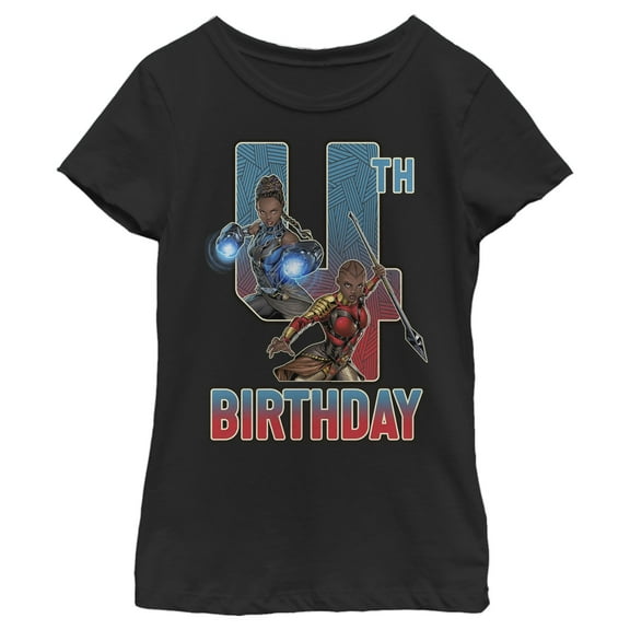 Girl's Marvel Shuri and Okoye 4th Birthday  Graphic Tee Black Small