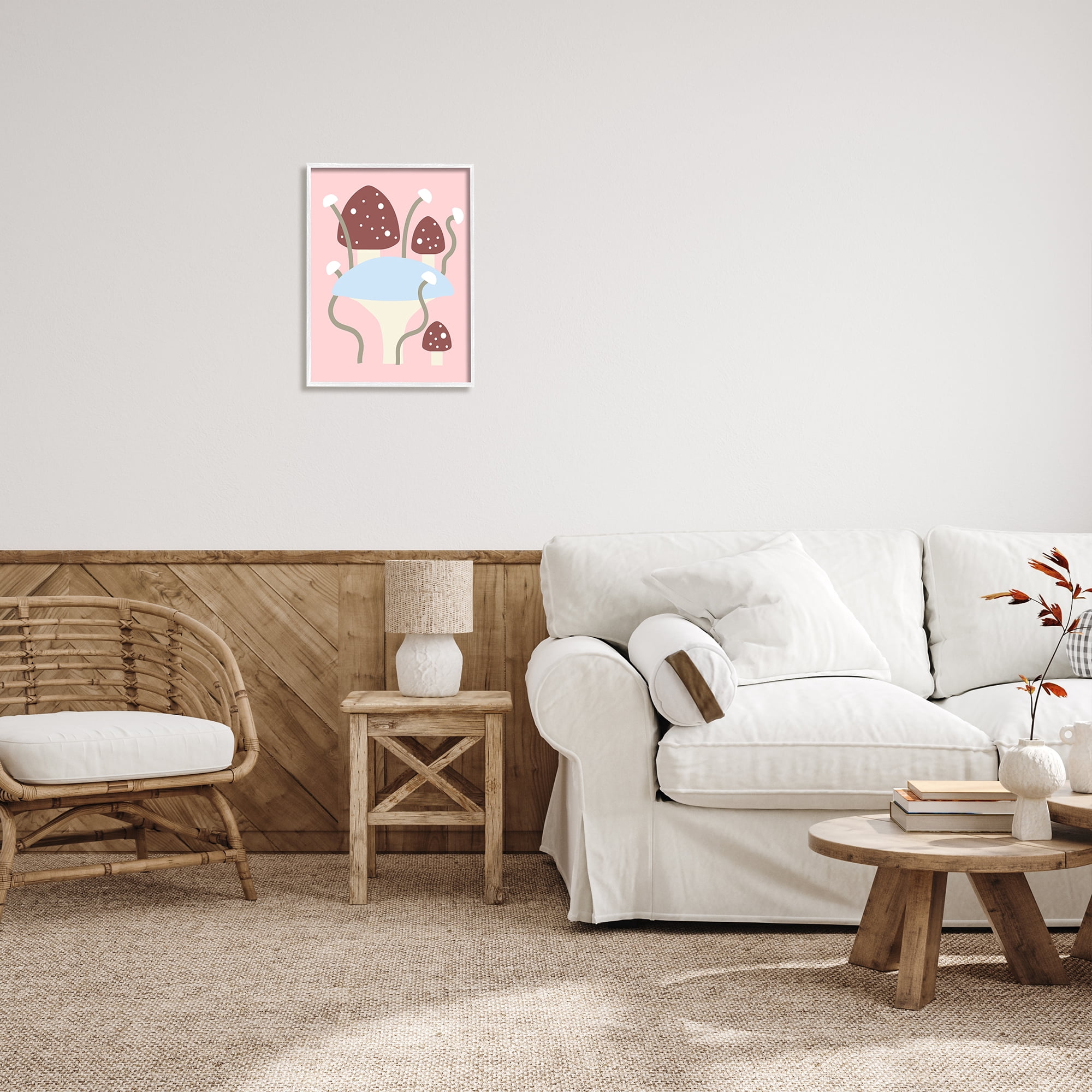 Stupell Industries Fun Mushrooms on Pink Botanical & Floral Painting White Framed Art Print Wall Art, 16 x 20