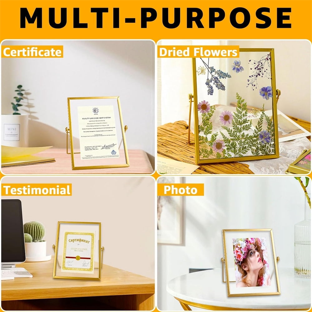 NOGIS Metal Picture Frames Vintage Minimal Ornate Floating Easel Stand Photo Frames Antique Vertical Glass Frame for Pictures Photos Desk Tabletop Display,6 Inches (Gold)
