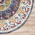thumbnail image 3 of Laddha Home Designs 4' Blue and Orange Floral Mosaic Hand Tufted Round Wool Area Throw Rug, 3 of 7