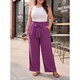 thumbnail image 2 of Cueply Womens Wide Leg Pants Plus Size Elastic Tie Knot Lounge Pants Loose Trousers with Pockets, 2 of 7