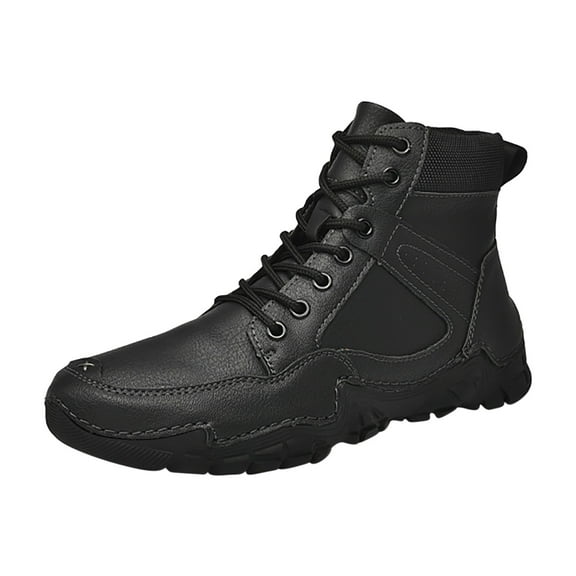 jsaierl Men's Casual High-top Leather Shoes Warm Short Boots, Trendy Men's Shoes