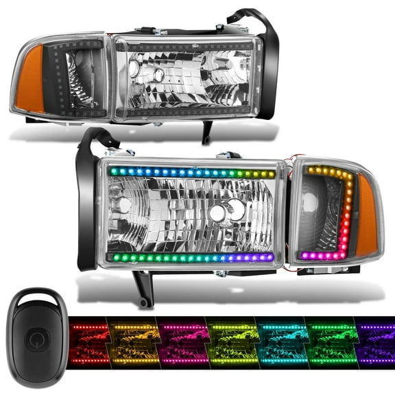 DNA Motoring Sequential Start-Up RGB LED Strip Headlights for 94-02 Ram 1500-3500, Chrome