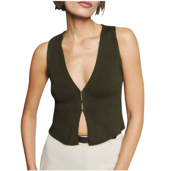 Women's Fashion V Neck Sleeveless Vest Sweater Slim Fit Solid Knitwear Gray,S