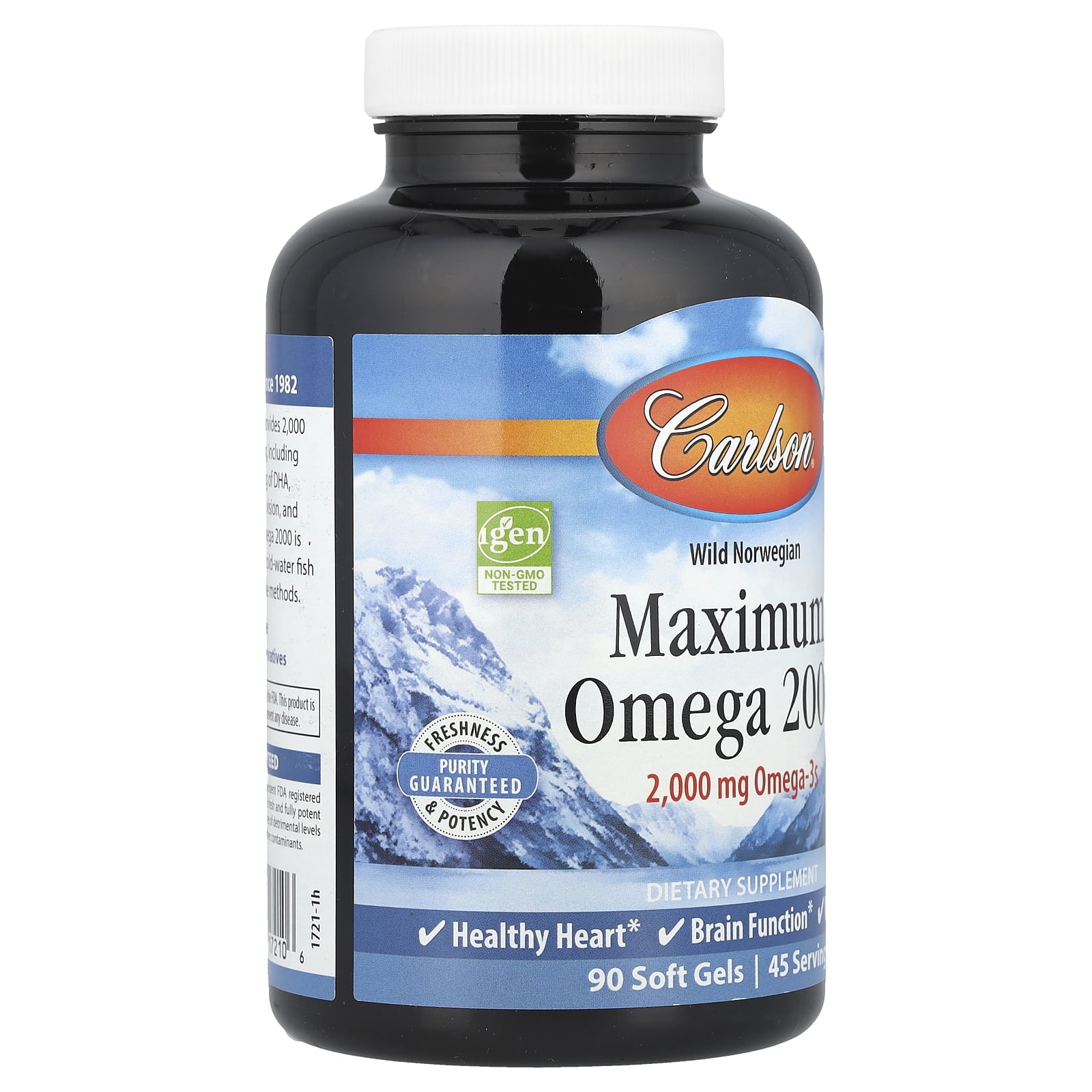 Carlson - Maximum Omega 2000, 2000 mg Omega-3s, Healthy Heart, Brain Function & Vision Support, Lemon, 90 soft gels