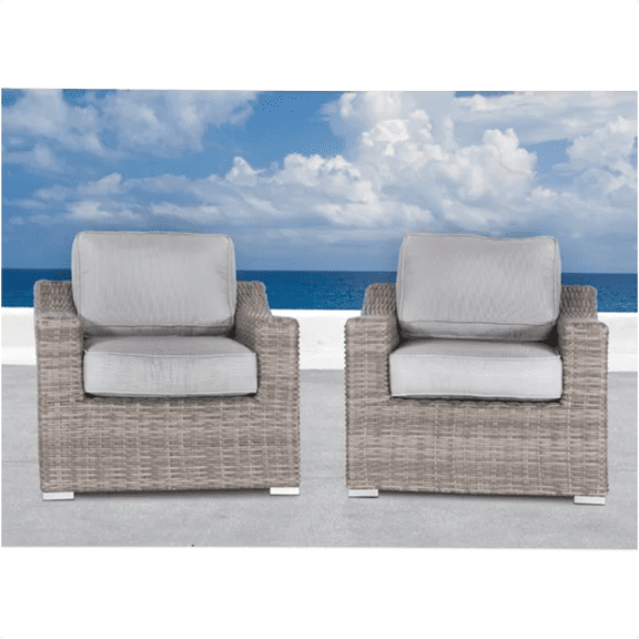 JERFIT Fully Assembled Outdoor Patio Armchair Set with Cushions, 2-Piece Grey Wicker Conversation Chairs for Porch, Deck, Garden