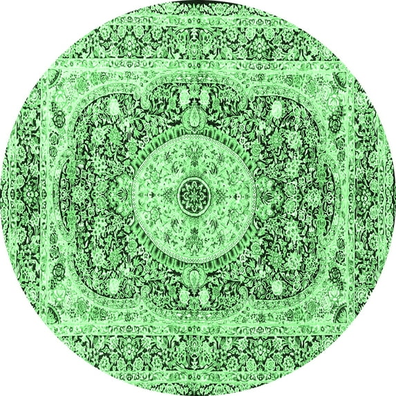Ahgly Company Indoor Round Medallion Emerald Green Traditional Area Rugs, 4' Round