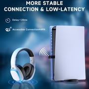 Ecomoment Wireless Gaming Headset for PS5, PC,Switch,Mac with Bluetooth 5.4, 2.4GHz USB PS5 Headset with Mic,Gaming Headphones with RGB Light, 70H Battery Life,White&blue/