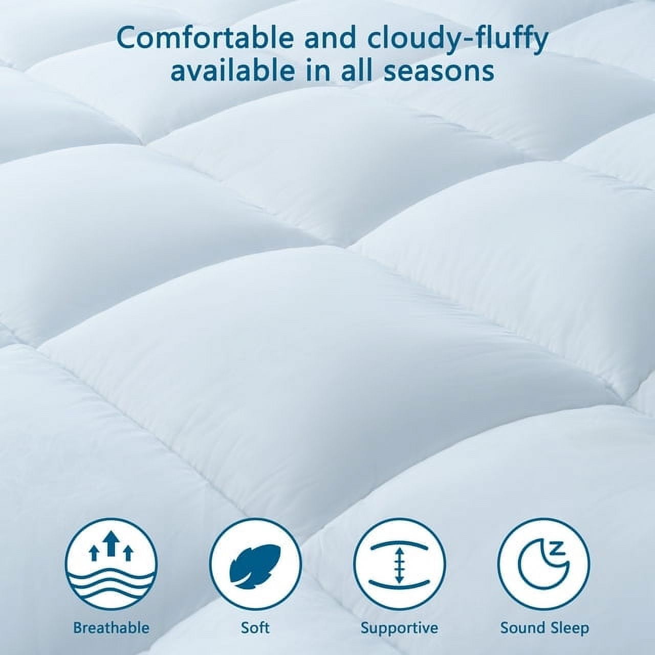 Queen Size Mattress Topper White Luxury Down Alternative Fiber, Pamyo Mattress Topper with Elastic band