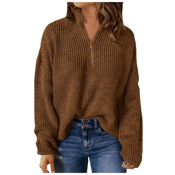 Sweaters For Women Kint Long Sleeve 1/4 Zip Pullover Turtleneck Sweater For Women Woman Sweaters Womens Petite Sweaters Fall Sweaters Men Got Sweatshirt Womens Warm Sweaters under 20 Knit Pullover