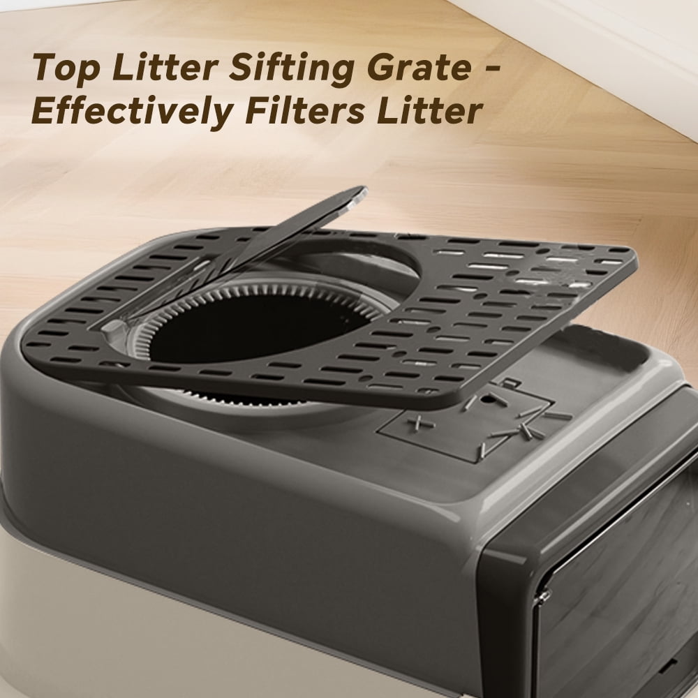 Fully Enclosed Cat Litter Box - Top Sifting Grate, Drawer Design for Easy Cleaning