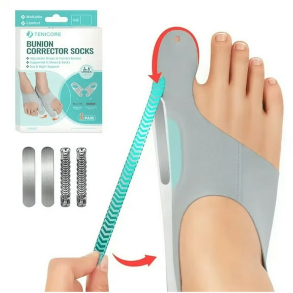 SUWU 1 Pair Corrector for Women Men, Socks in Shoes with Gel Cushion Pads for Big Toe, Adjustable Toe Corrector Sleeves with 4pcs Fixing Plates for Day Night Support Fix Bunions