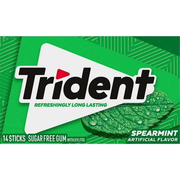 Trident Sugar Free Gum, Spearmint, Regular Size, 14 Pieces