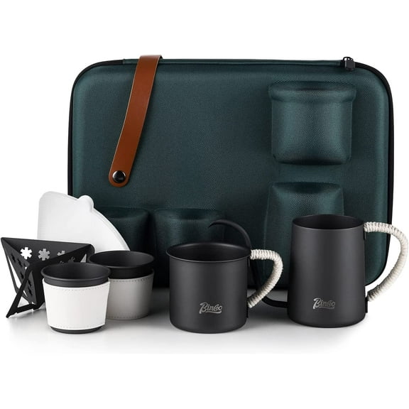 Bincoo Travel Pour Over Coffee Maker Gift Set All in 1 Coffee Accessories Tools|304 Stainless Gooseneck Kettle