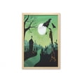 thumbnail image 1 of Halloween Wall Art with Frame, Cemetery Scene with Zombie Hand Through Ground Tomb Stones and Bats, Printed Fabric Poster for Bathroom Living Room, 23" x 35", Green Black and Orange, by Ambesonne, 1 of 2