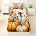 thumbnail image 3 of Manfei Rustic Brown Hummingbird Twin Sheets,Thanksgiving Pumpkin Print Bedding,3 Pieces,1 Flat Sheet,1 Fitted Sheet and 1 Pillowcase, 3 of 6