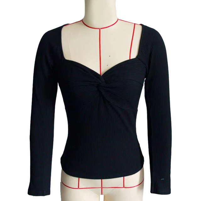 Camisa de corte entallado, blusa de punto acanalado de manga larga con manga larga torcida para mujer, parte superior con manga larga torcida en la parte delantera, durabilidad mejorada