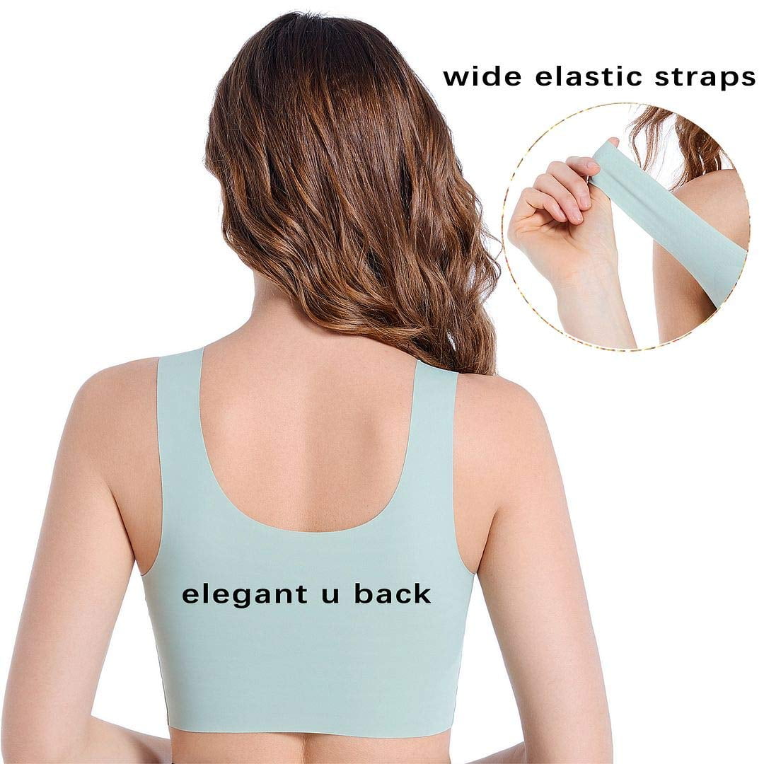 Women Ice Silk Seamless Sleep Bras, Thin Soft Comfy Daily Bras, A to C Cup,  with Removable Pads Sports Yoga Fitness Thin Bra 